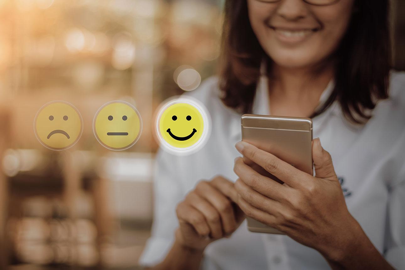 Customer leaving a review on a mobile device.
