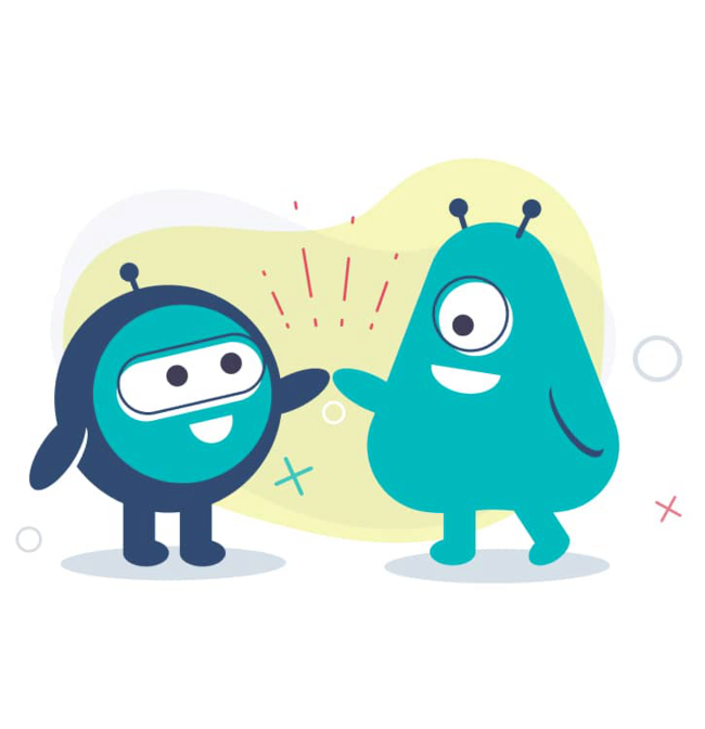 Two Act-On illustrated characters give each other dap because they both enjoy the benefits of email marketing automation.