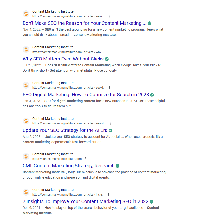 Example of engaging meta descriptions created by Content Marketing Institute.