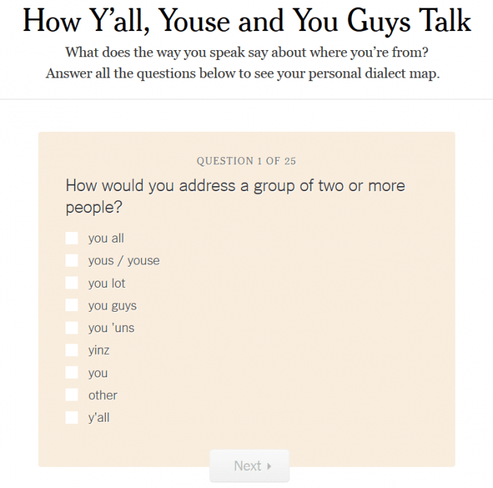 Interactive content example: NYT Dialog quiz
